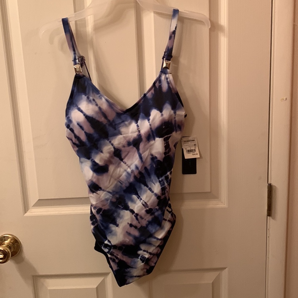 WT Medium Blue Tie-dye One Piece Swimsuit Expensive Brand